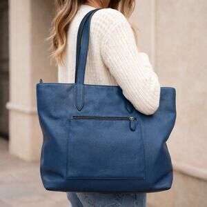 Coach Metropolitan Blue Pebble Leather Soft Tote Laptop Work Bag Zip Top